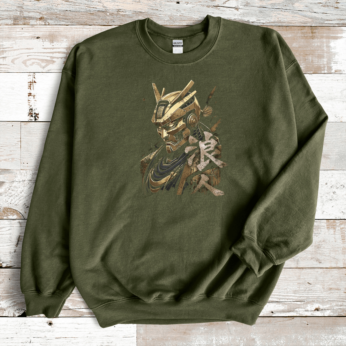 Military Green Ronin Gold Kanji Premium Sweatshirt - KanjiSoul