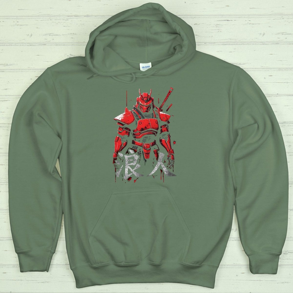 Military Green Ronin Robot 浪人 Japanese Kanji Premium Hoodie - Kanji Soul