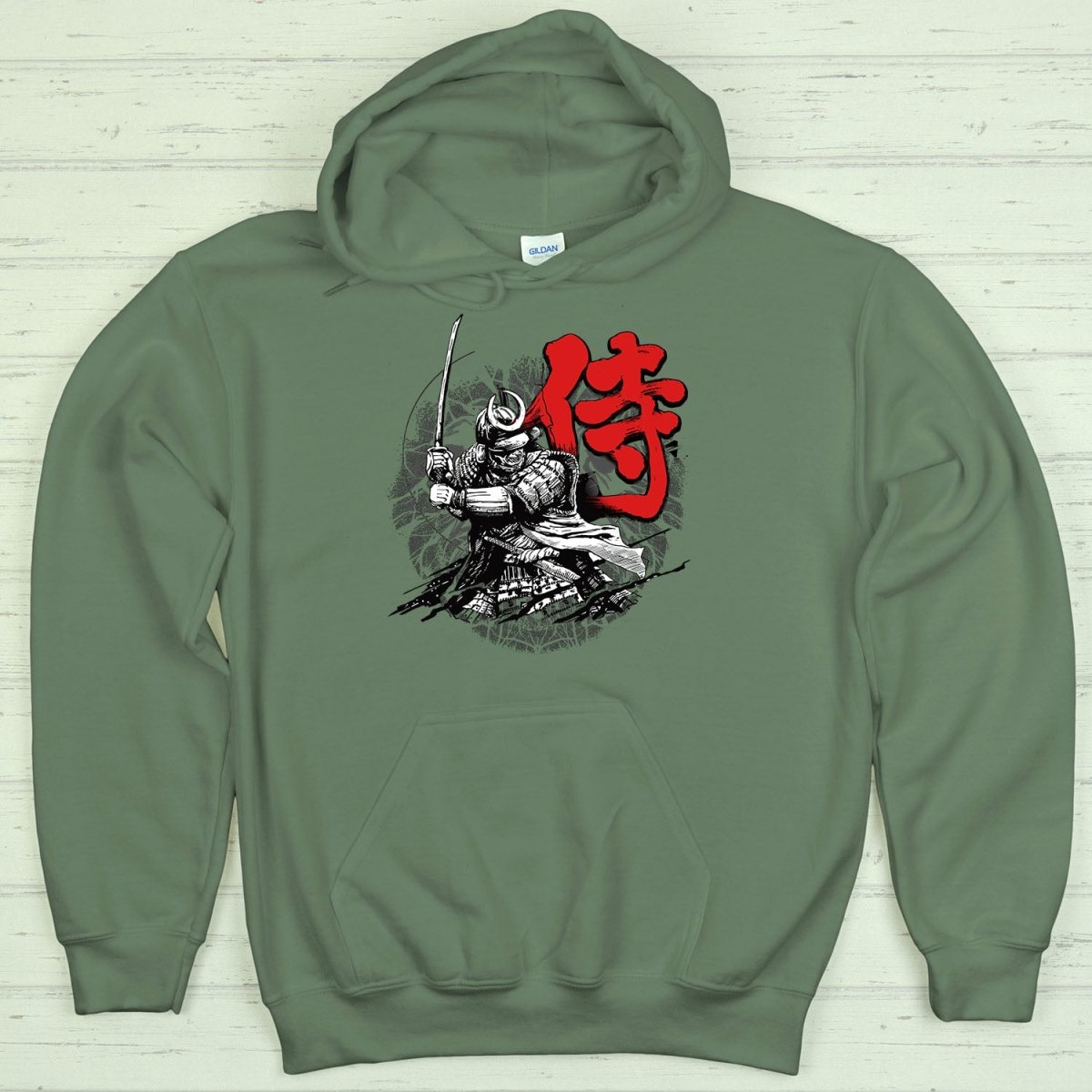 Military Green Samurai 侍 Japanese Kanji Premium Hoodie - Kanji Soul