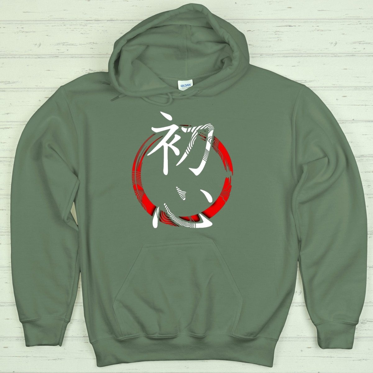 Military Green Shoshin 初心 Japanese Kanji Premium Hoodie - Kanji Soul