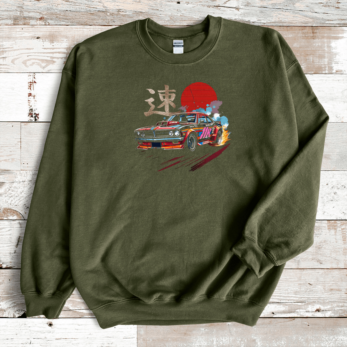Military Green Speed Kanji Premium Sweatshirt - KanjiSoul