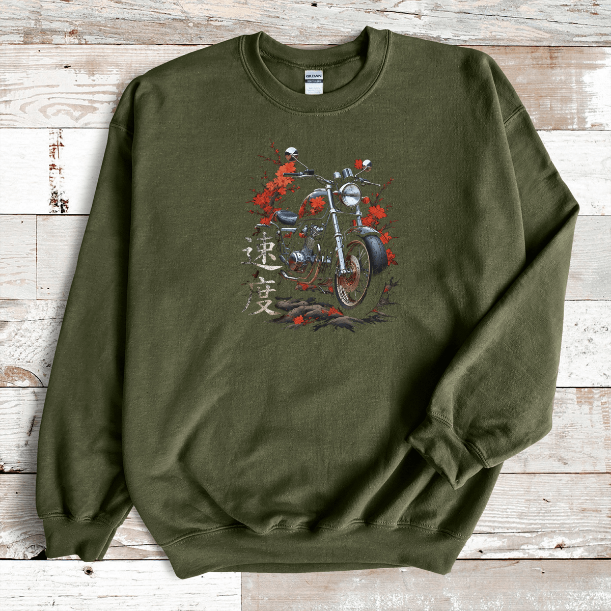 Military Green Speed Kanji Premium Sweatshirt - KanjiSoul