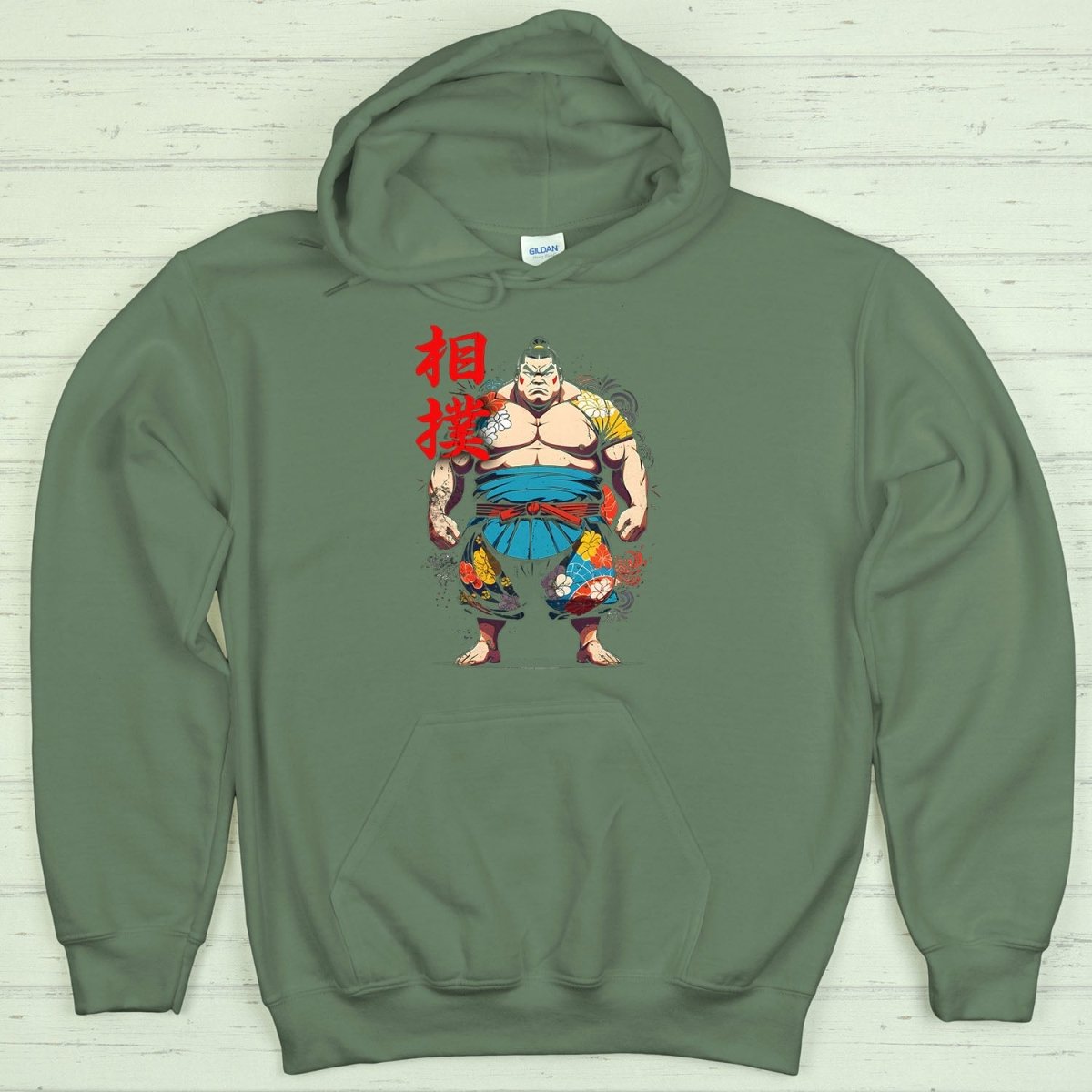 Military Green Sumo 相撲 Japanese Kanji Premium Hoodie - Kanji Soul