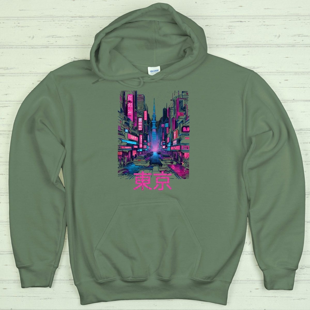 Military Green Tokyo 東京 Japanese Kanji Premium Hoodie - Kanji Soul
