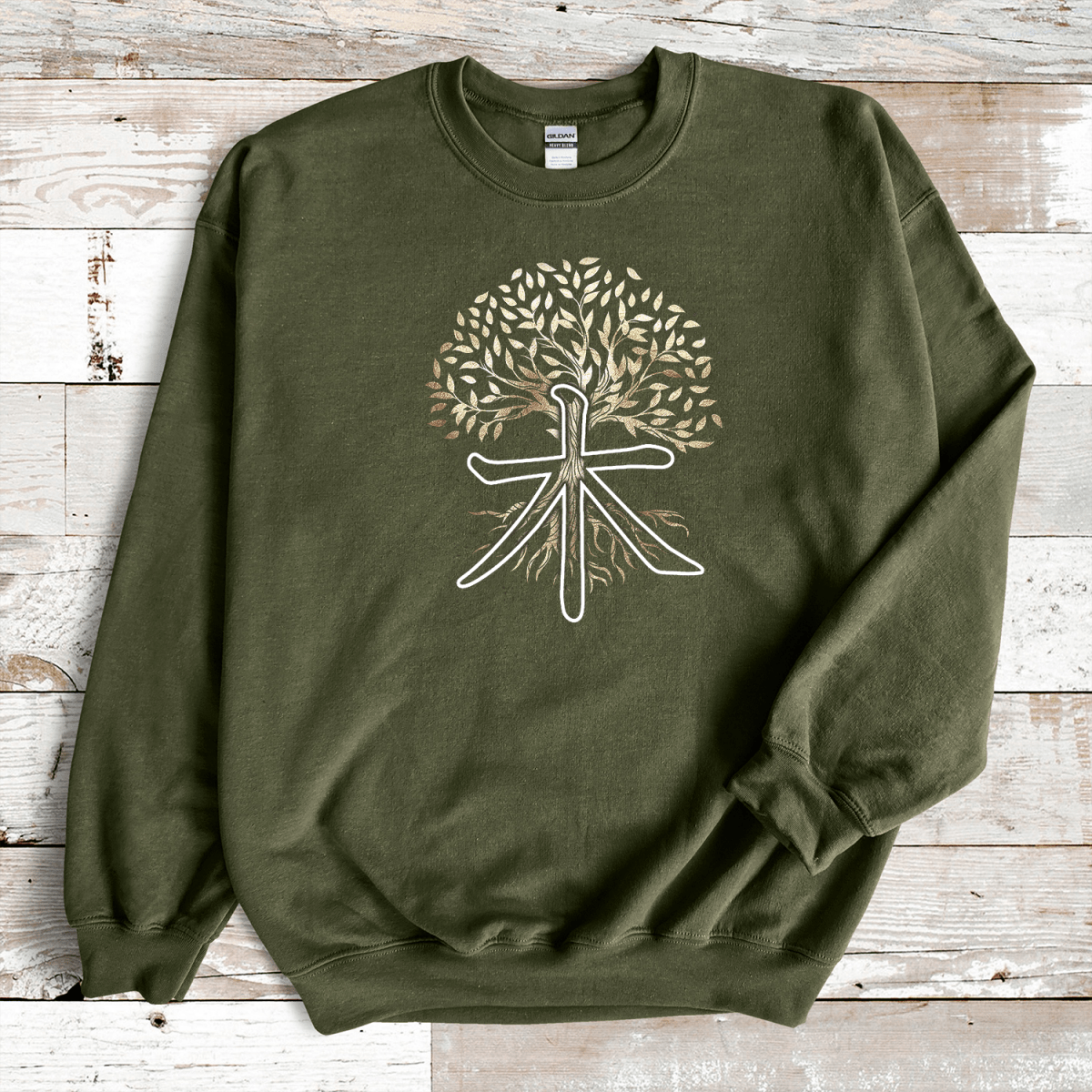 Military Green Tree Kanji Premium Sweatshirt - KanjiSoul