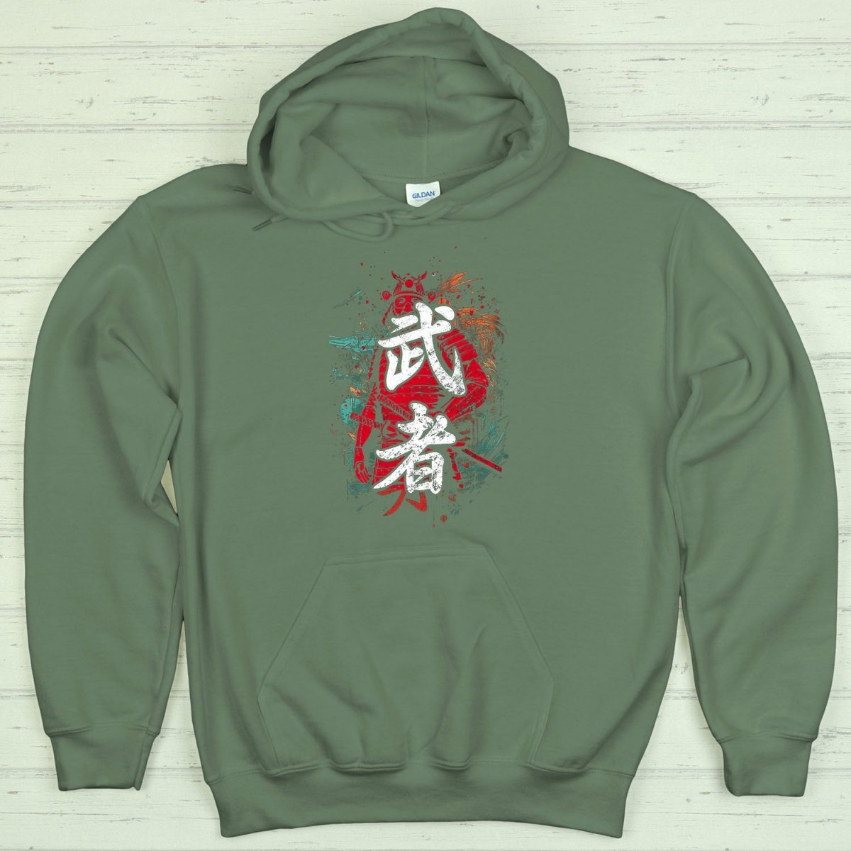 Military Green Warrior 武者 Japanese Kanji Premium Hoodie - Kanji Soul
