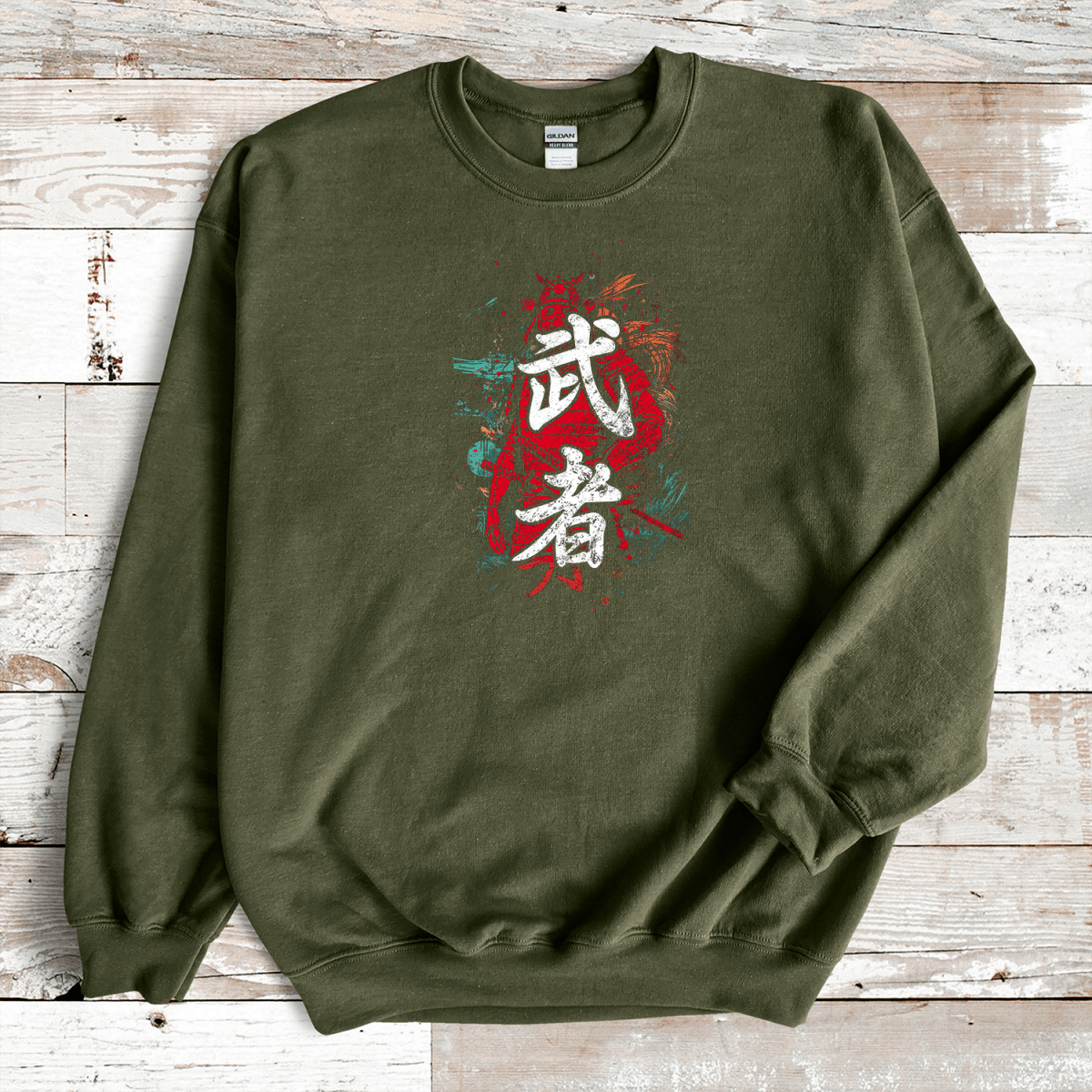 Military Green Warrior Kanji Premium Sweatshirt - KanjiSoul