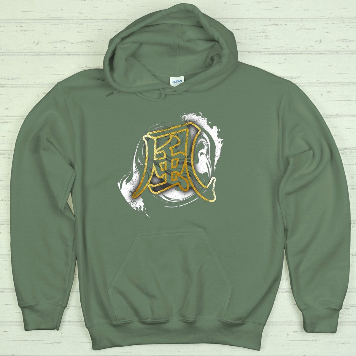 Military Green Wind 風 Japanese Kanji Premium Hoodie - Kanji Soul