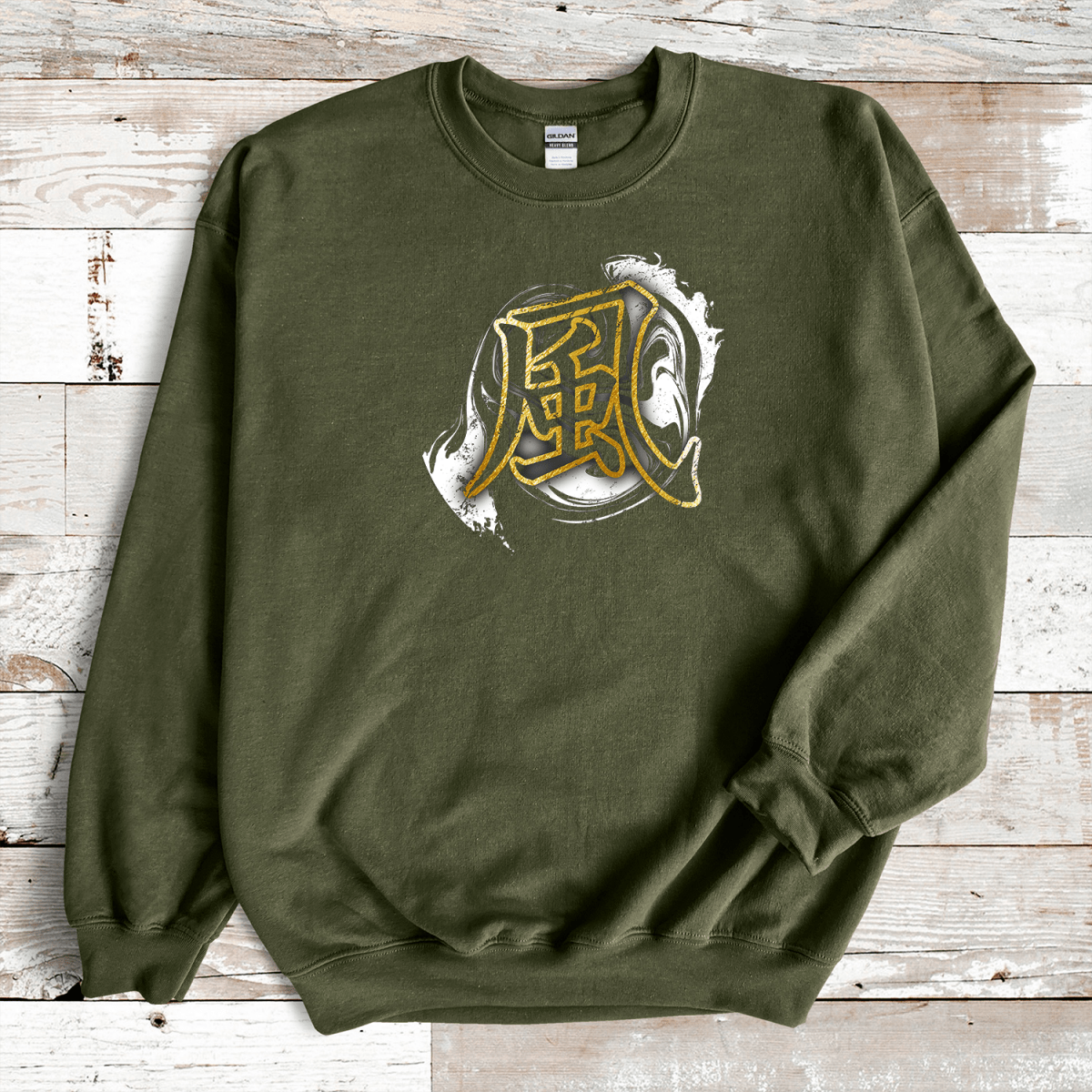Military Green Wind 風 Japanese Kanji Premium Sweatshirt - Kanji Soul
