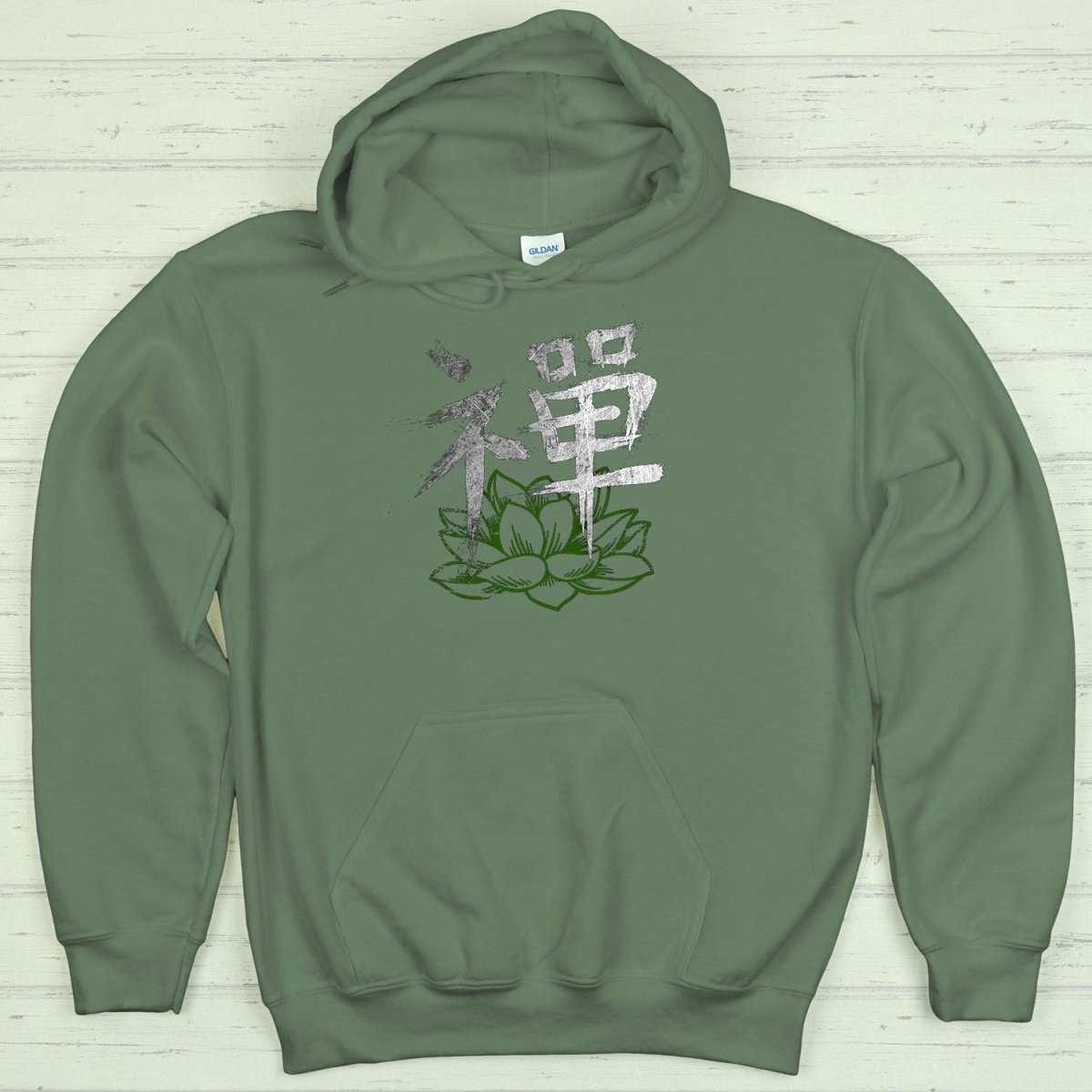 Military Green Zen 禅 Japanese Kanji Premium Hoodie - Kanji Soul