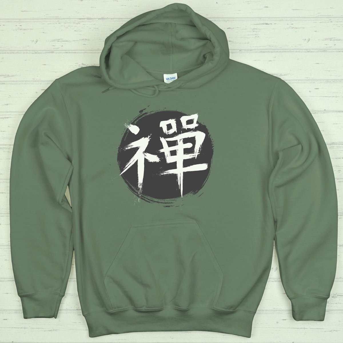 Military Green Zen 禅 Japanese Kanji Premium Hoodie - Kanji Soul