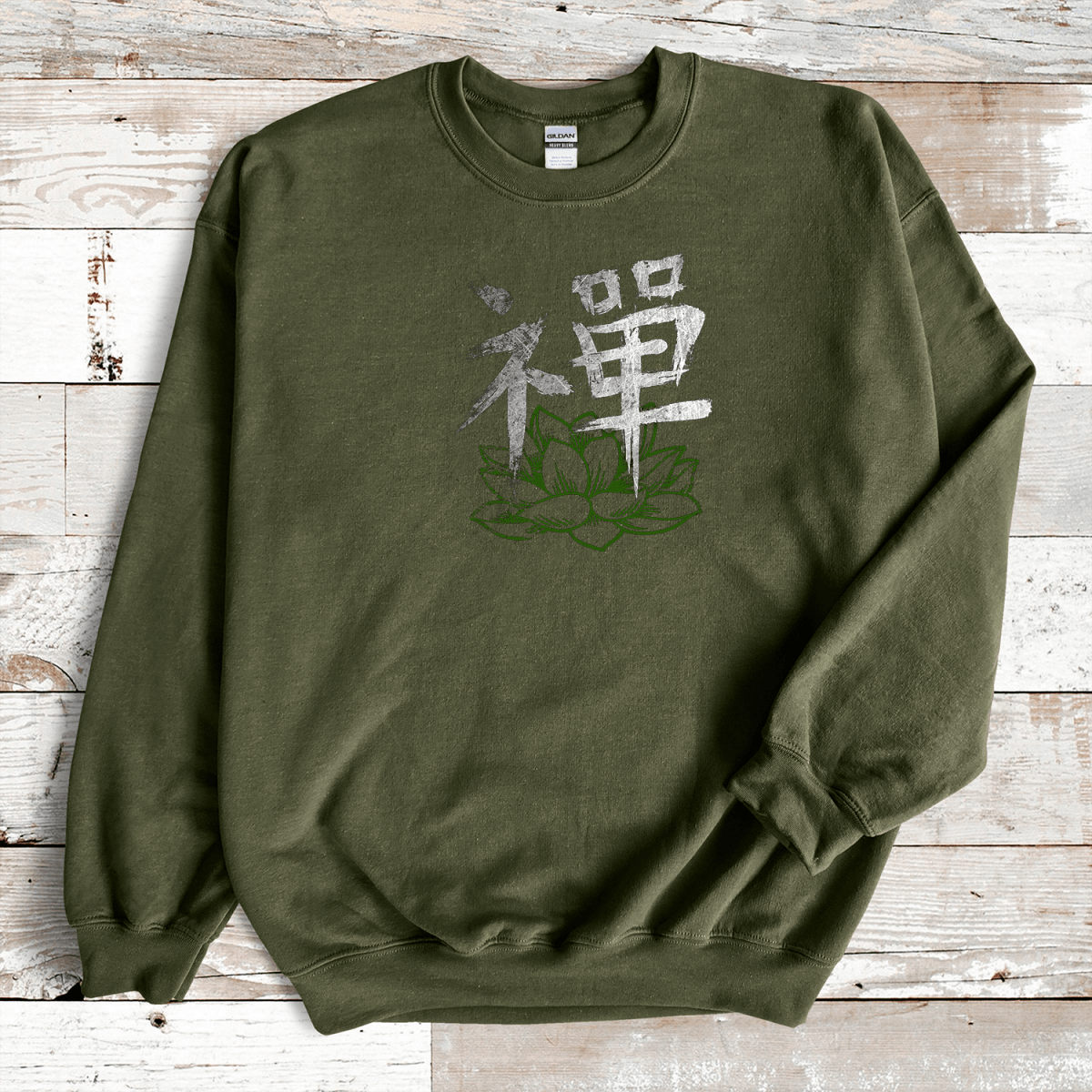 Military Green Zen Kanji Premium Sweatshirt - KanjiSoul