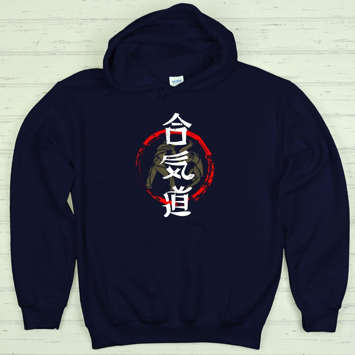 Navy Aikido 合気道 Japanese Kanji Premium Hoodie - Kanji Soul