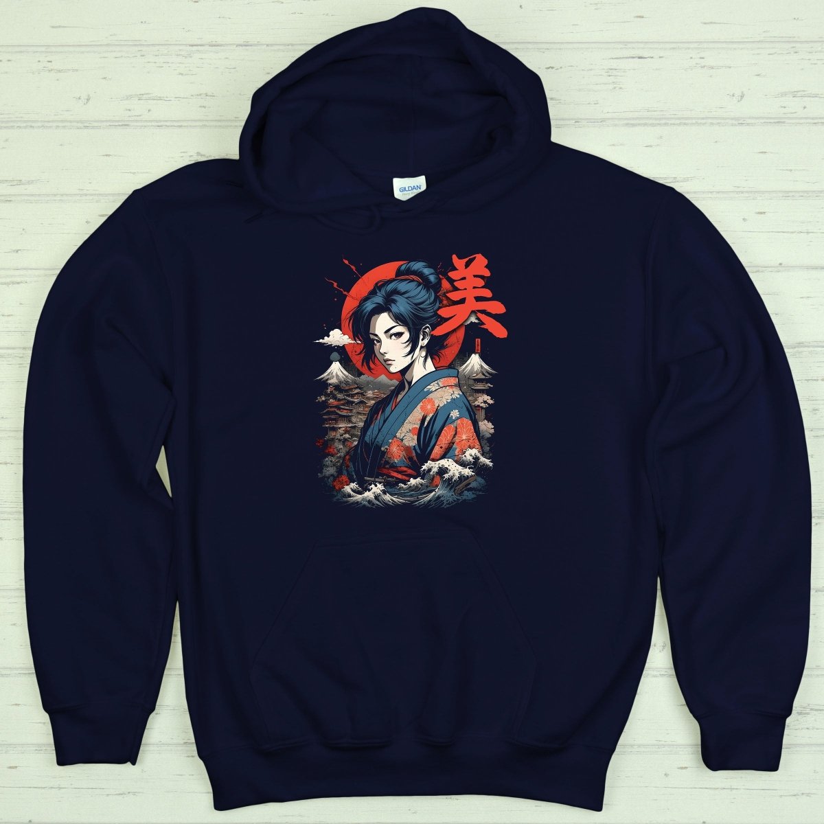 Navy Beauty 美 Japanese Kanji Premium Hoodie - Kanji Soul