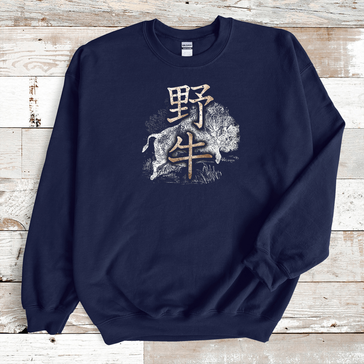 Navy Buffalo Kanji Premium Sweatshirt - KanjiSoul
