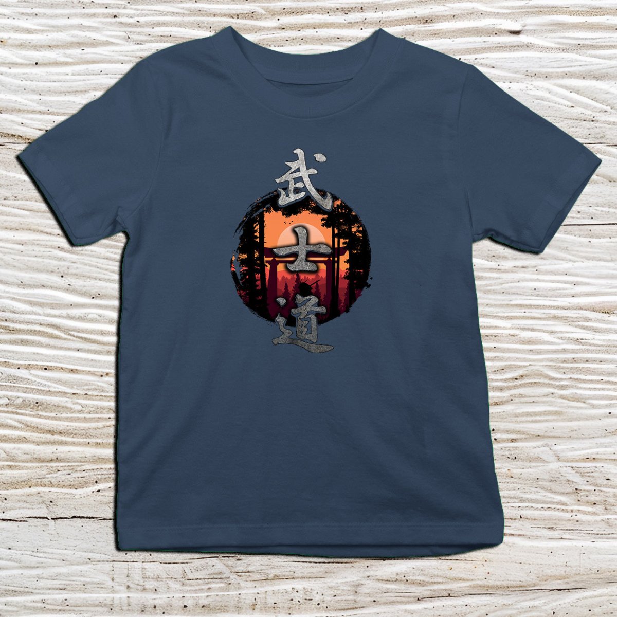 Navy Bushido Kanji Kids T-Shirt – 武士道 Japanese Inspired Shirt - Kanji Soul