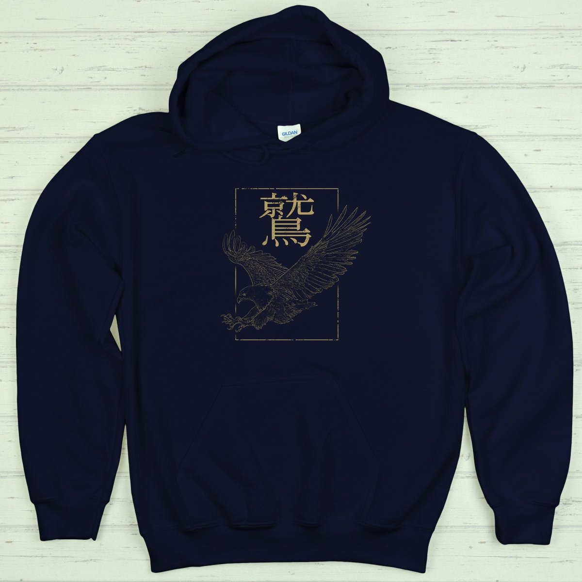 Navy Eagle 鷲 Japanese Kanji Premium Hoodie - Kanji Soul