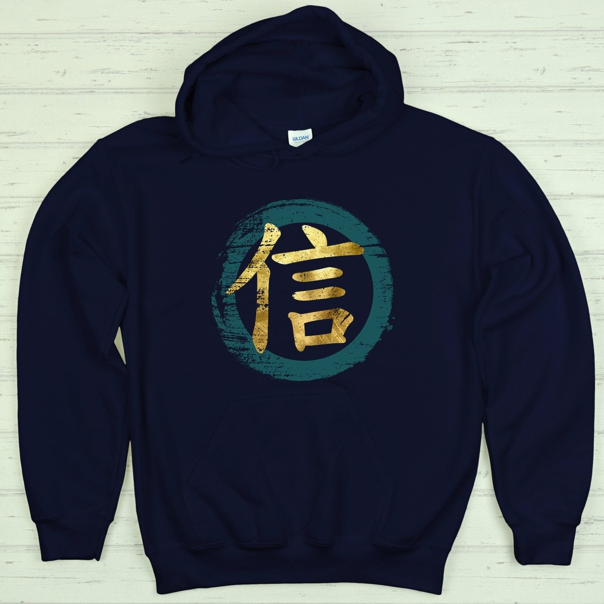 Navy Faith 信 Japanese Kanji Premium Hoodie - Kanji Soul
