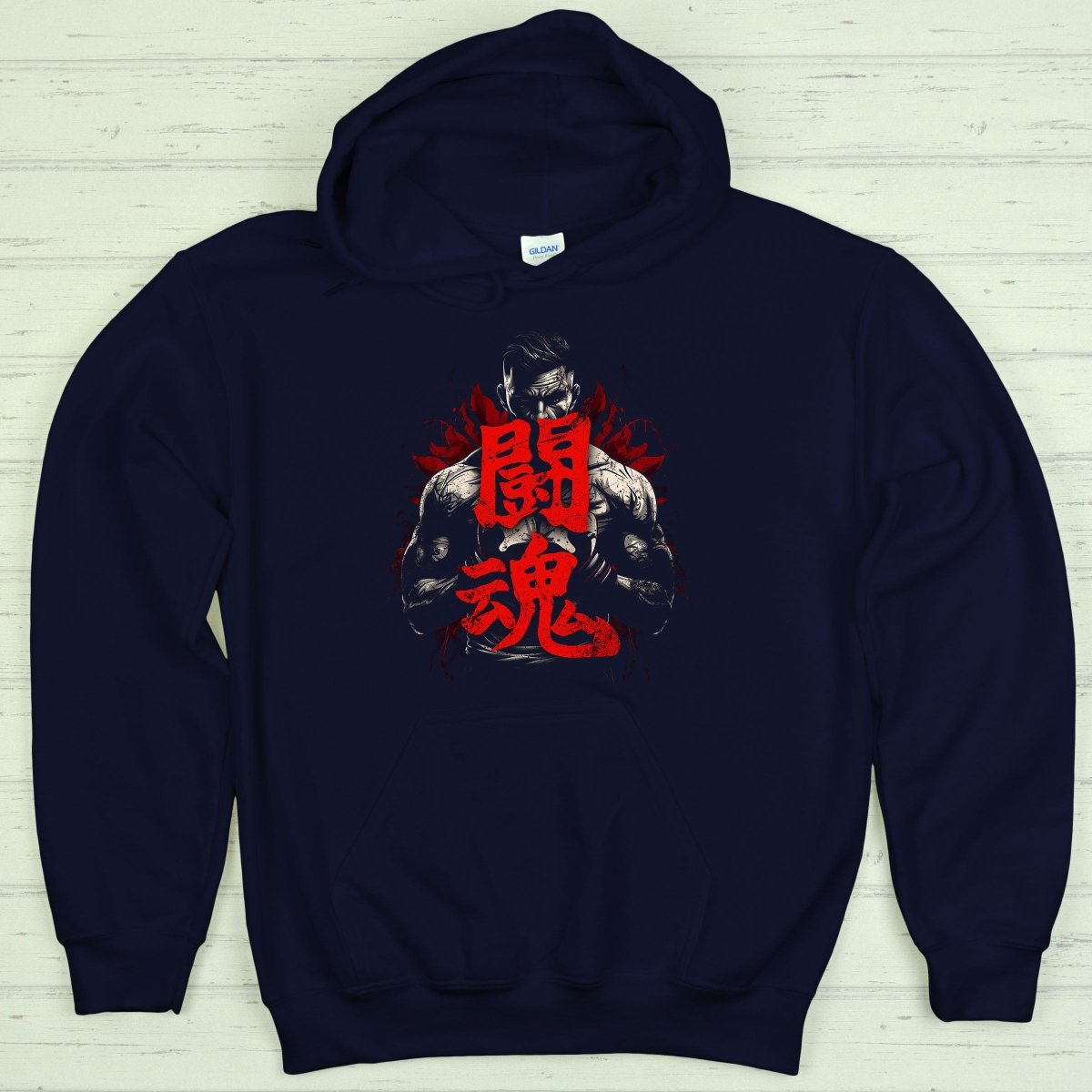 Navy Fighting Spirit 闘魂 Japanese Kanji Premium Hoodie - Kanji Soul