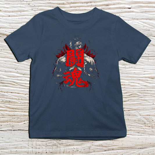 Navy Fighting Spirit Kanji Kids T-Shirt – 闘志 Japanese Inspired Shirt - Kanji Soul