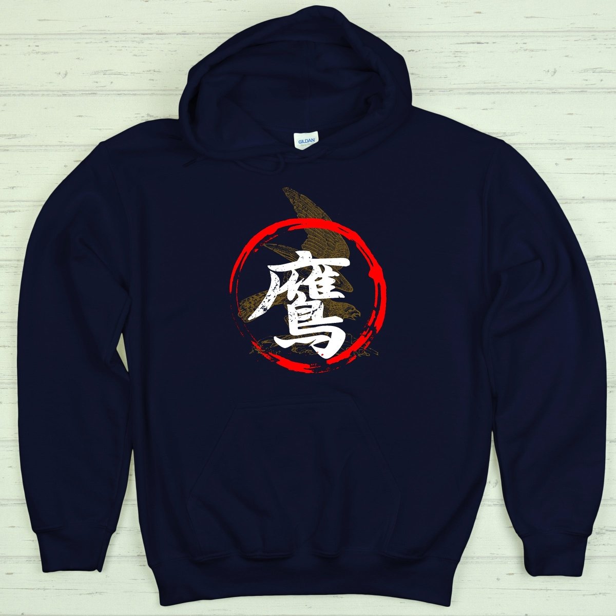 Navy Hawk 鷹 Japanese Kanji Premium Hoodie - Kanji Soul