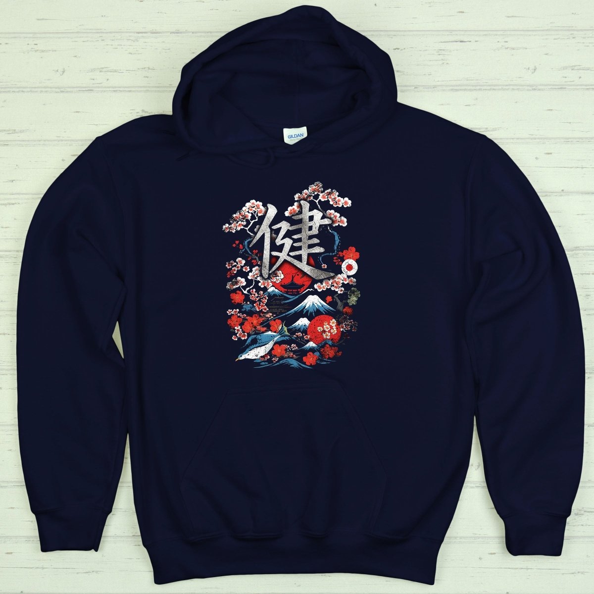 Navy Health 健 Japanese Kanji Premium Hoodie - Kanji Soul