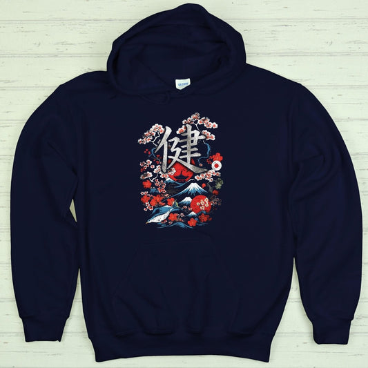 Navy Health 健 Japanese Kanji Premium Hoodie - Kanji Soul