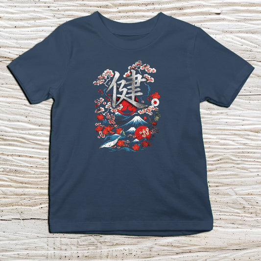 Navy Health Kanji Kids T-Shirt – 健 Japanese Inspired Shirt - Kanji Soul