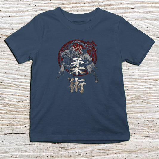 Navy Jiu Jitsu Kanji Kids T-Shirt – 柔術 Japanese Inspired Shirt - Kanji Soul