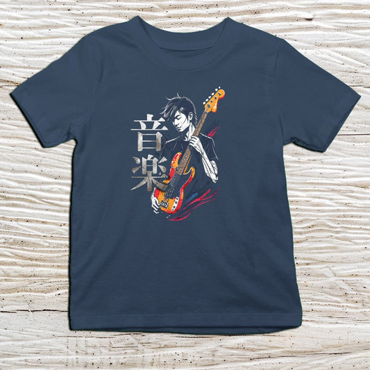 Navy Music Bassist Kanji Kids T-Shirt – 音楽 Japanese Inspired Shirt - Kanji Soul