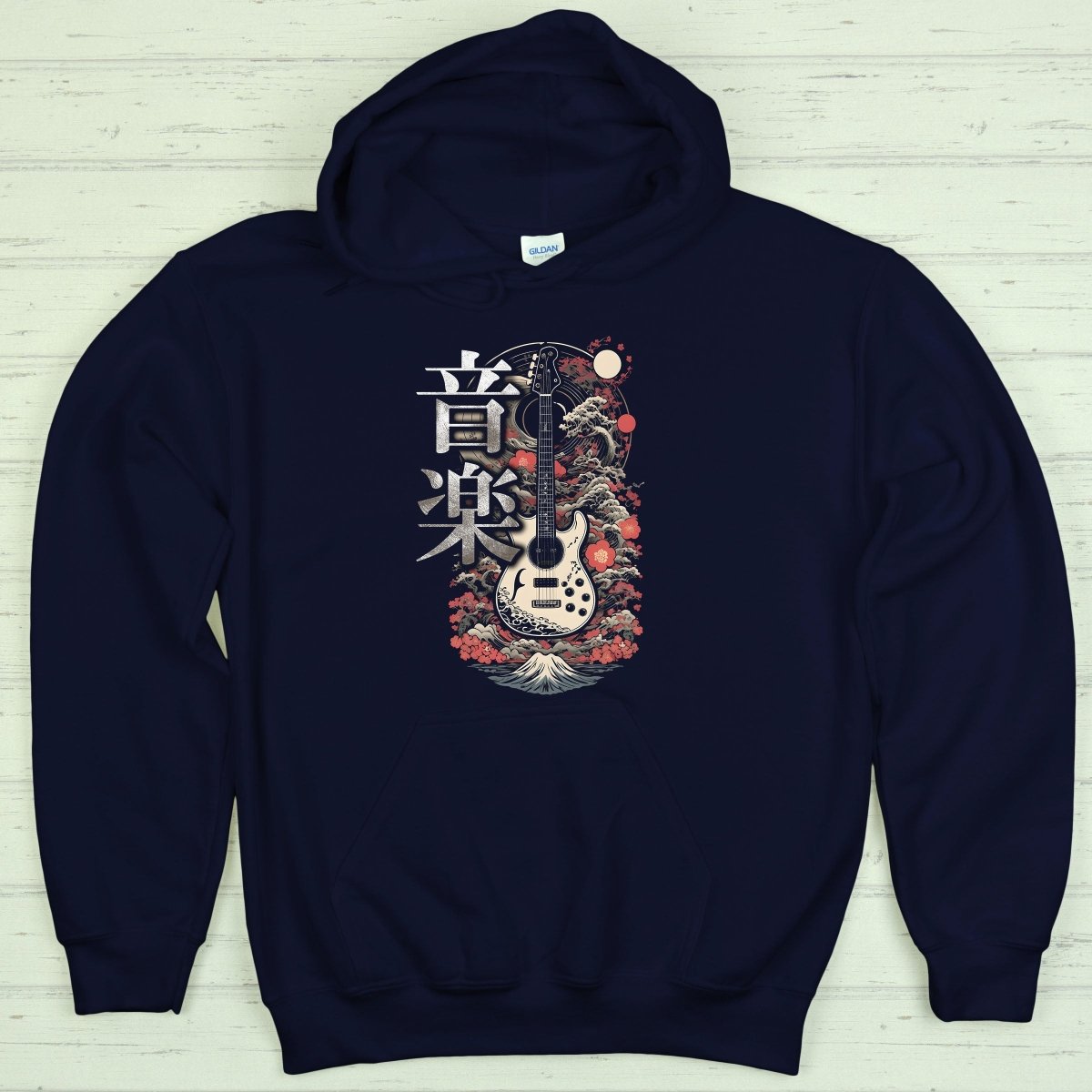 Navy Music 音楽 Japanese Guitar Hoodie - Kanji Soul
