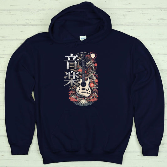 Navy Music 音楽 Japanese Guitar Hoodie - Kanji Soul