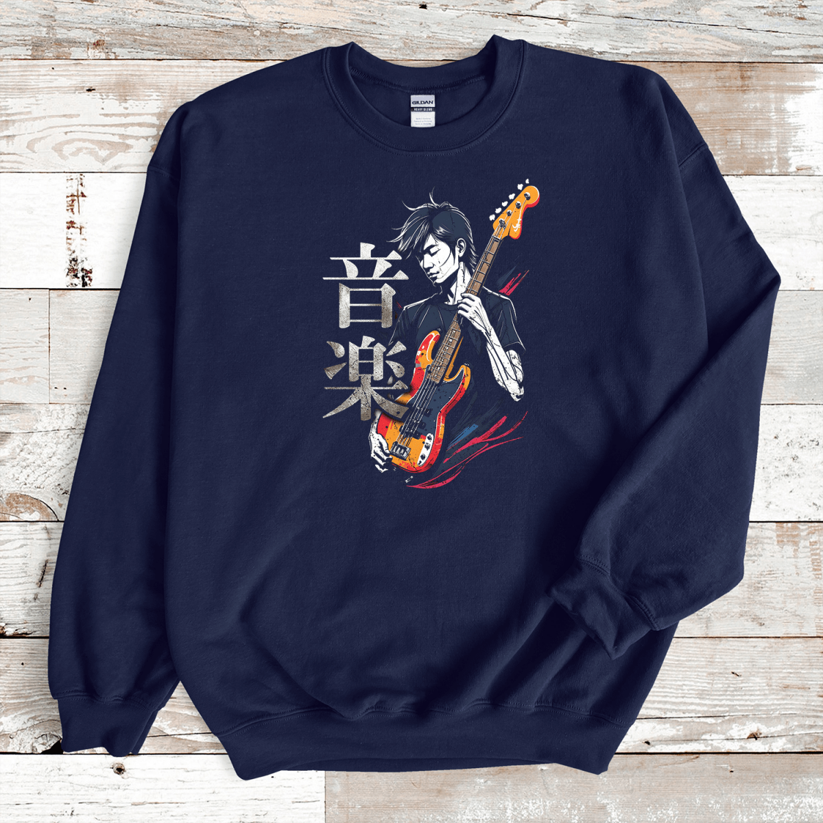 Navy Music 音楽 Japanese Kanji Bass Sweatshirt - Kanji Soul
