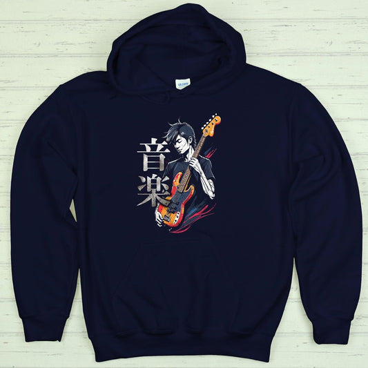 Navy Music 音楽 Japanese Kanji Bassist Hoodie - Kanji Soul