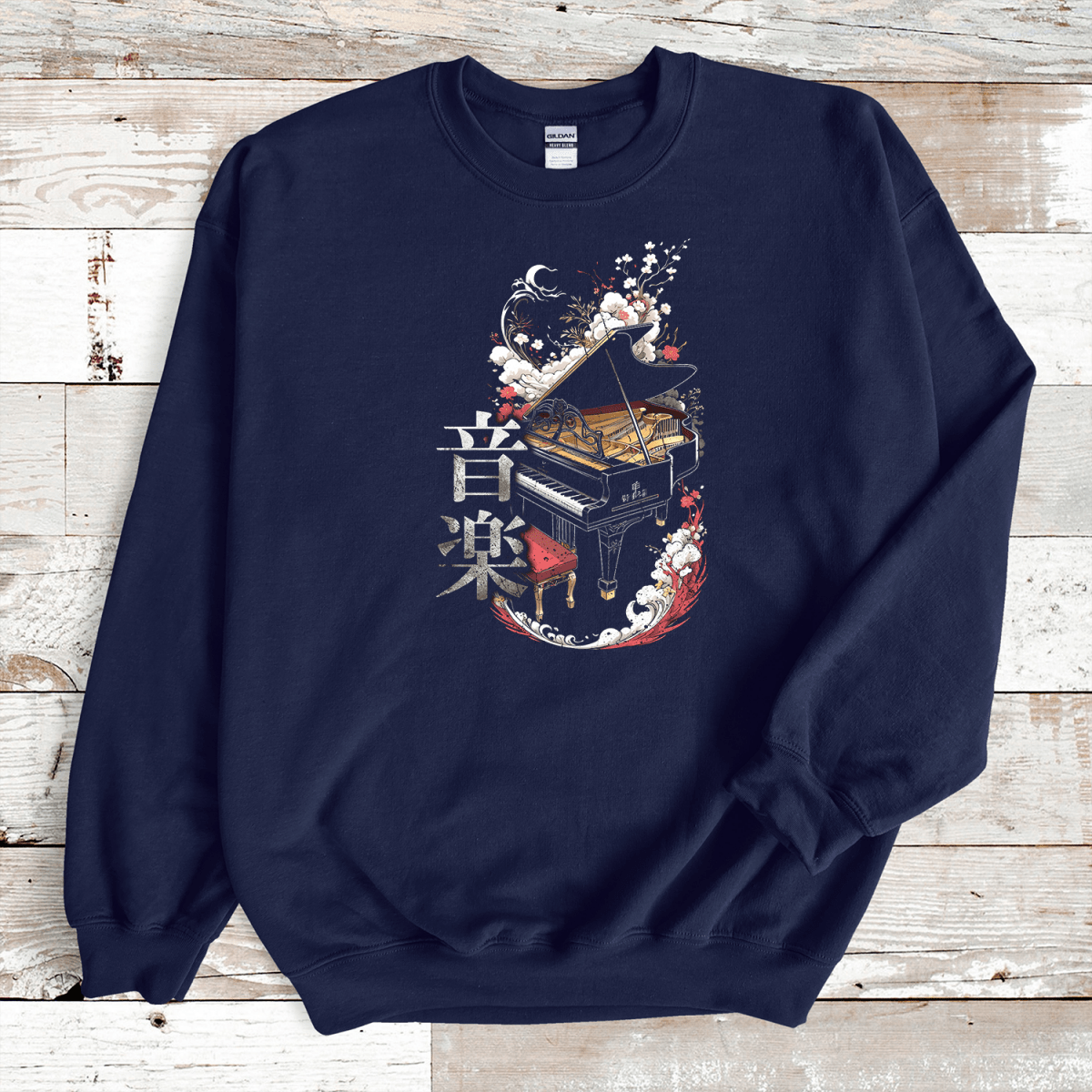 Navy Music 音楽 Japanese Kanji Piano Sweatshirt - Kanji Soul
