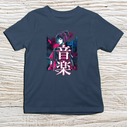 Navy Music Techno Kanji Kids T-Shirt – 音楽 Japanese Inspired Shirt - Kanji Soul