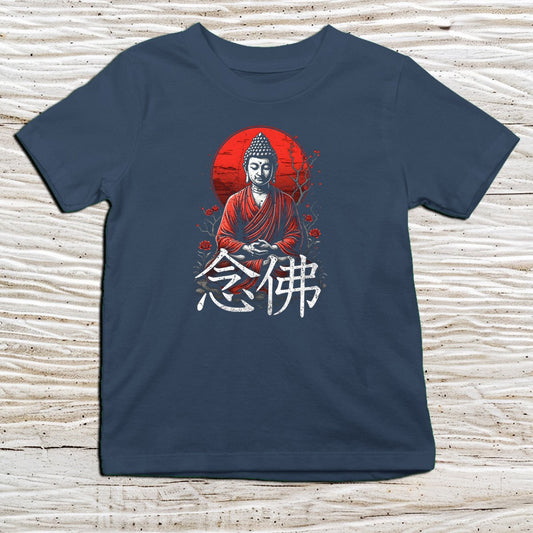Navy Nembutsu Kanji Kids T-Shirt – 念仏 Japanese Inspired Shirt - Kanji Soul