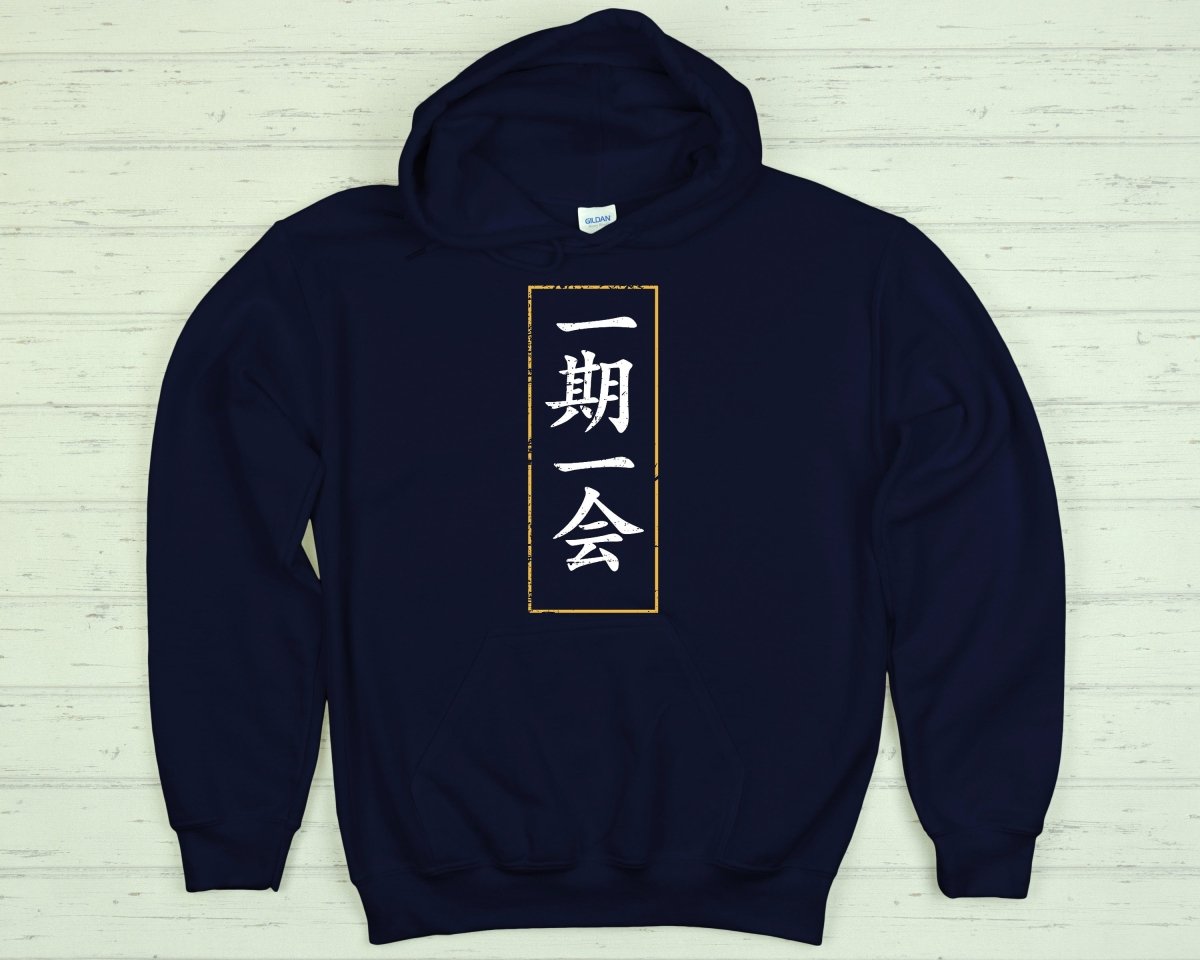 Navy One Time One Meeting 一期一会 Japanese Kanji Hoodie - Kanji Soul