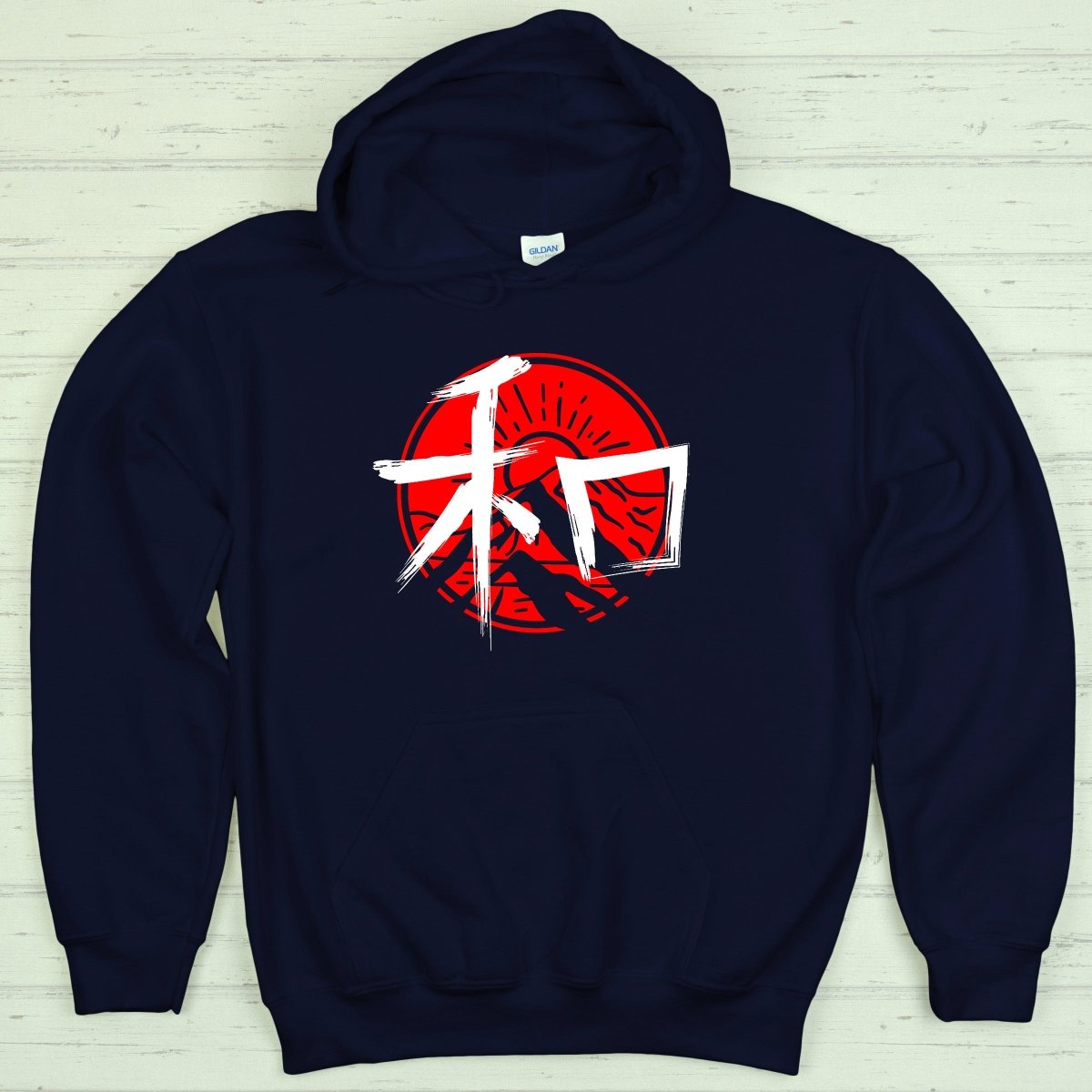 Navy Peace 和 Japanese Kanji Premium Hoodie - Kanji Soul