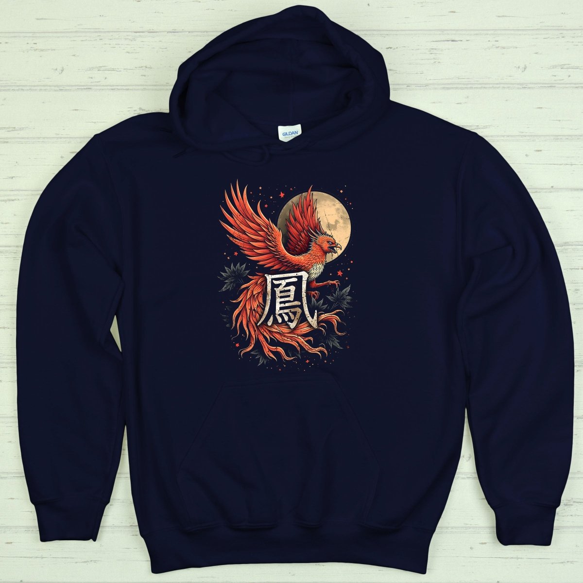 Navy Phoenix 鳳 Japanese Kanji Premium Hoodie - Kanji Soul