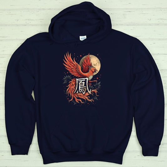 Navy Phoenix 鳳 Japanese Kanji Premium Hoodie - Kanji Soul