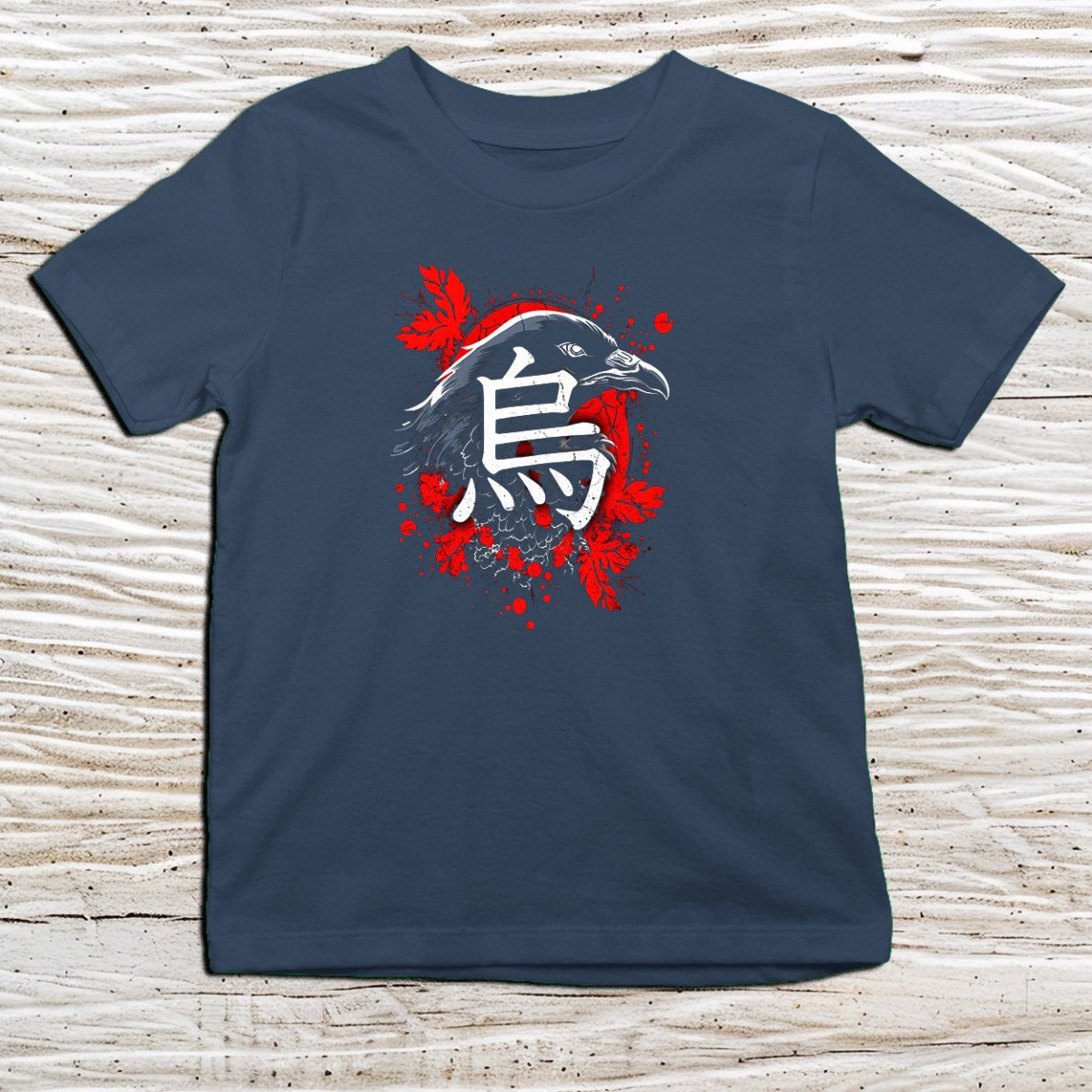 Navy Raven Kanji Kids T-Shirt – 烏 Japanese Inspired Shirt - Kanji Soul