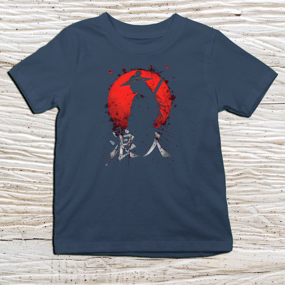 Navy Ronin Red Sun Kanji Kids T-Shirt – 浪人 Japanese Inspired Shirt - Kanji Soul