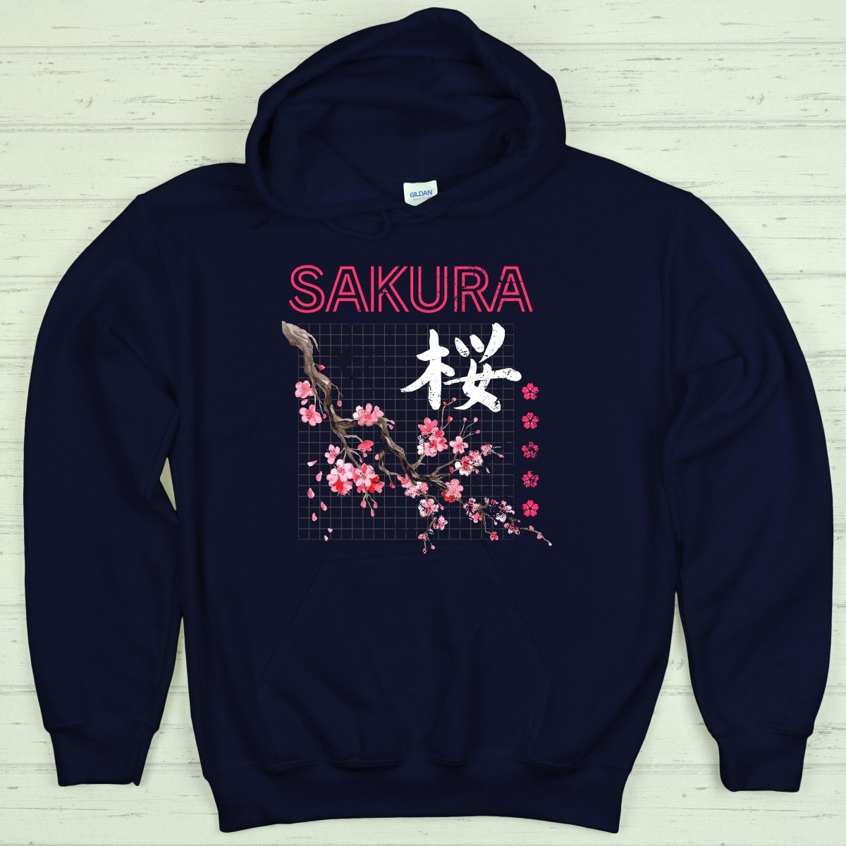 Navy Sakura 桜 Japanese Kanji Premium Hoodie - Kanji Soul