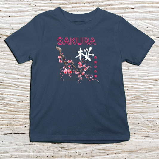 Navy Sakura Kanji Kids T-Shirt – 桜 Japanese Inspired Shirt - Kanji Soul