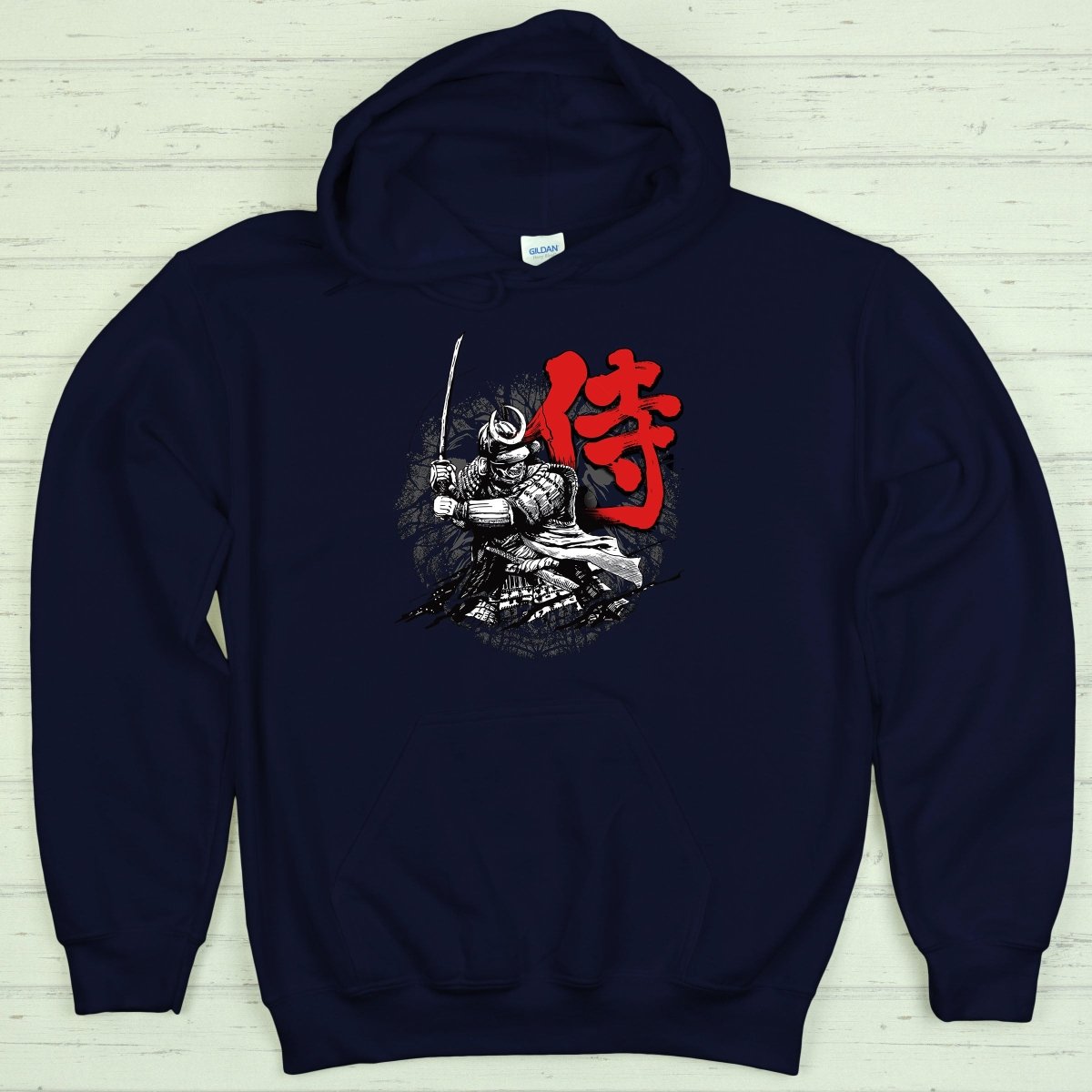 Navy Samurai 侍 Japanese Kanji Premium Hoodie - Kanji Soul
