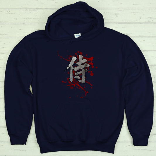 Navy Samurai 侍 Japanese Kanji Premium Hoodie - Kanji Soul