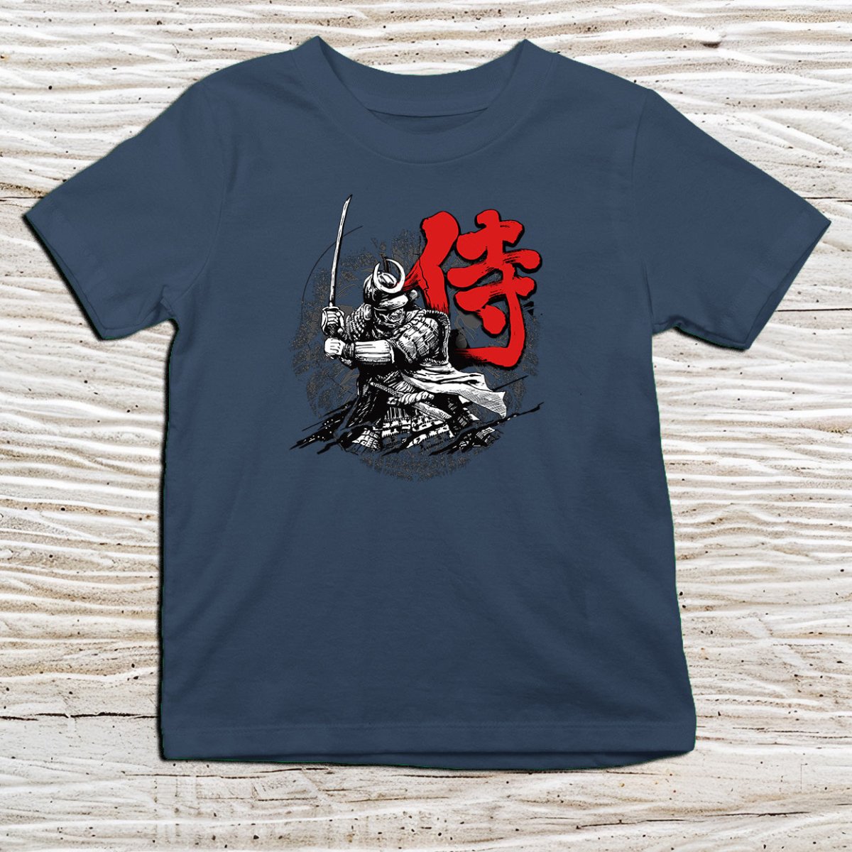 Navy Samurai Kanji Kids T-Shirt – 侍 Japanese Inspired Shirt - Kanji Soul