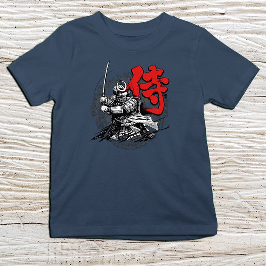 Navy Samurai Kanji Kids T-Shirt – 侍 Japanese Inspired Shirt - Kanji Soul