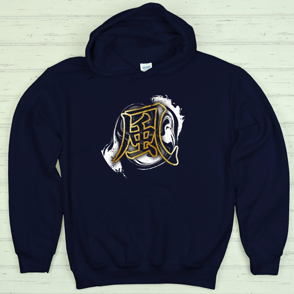 Navy Wind 風 Japanese Kanji Premium Hoodie - Kanji Soul